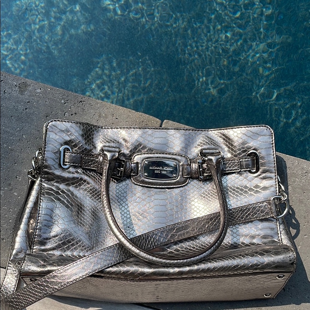 Michael Kors Silver Satchel with Metallic Finish